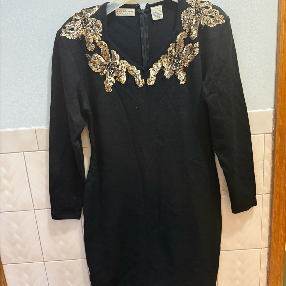 Liz Claiborne Black Dress with Gold Accents